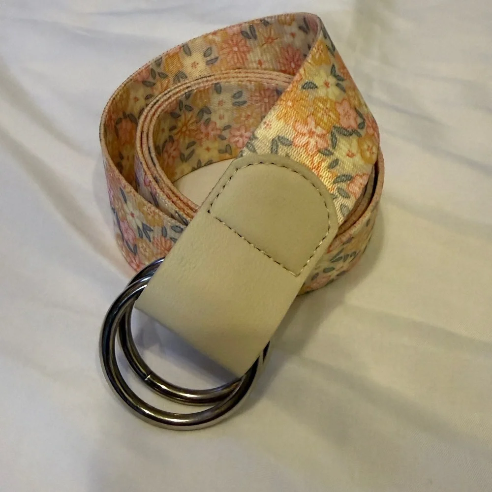 Wild Fable Cottagecore Floral Canvas Double-Ring Belt - Pink & Cream